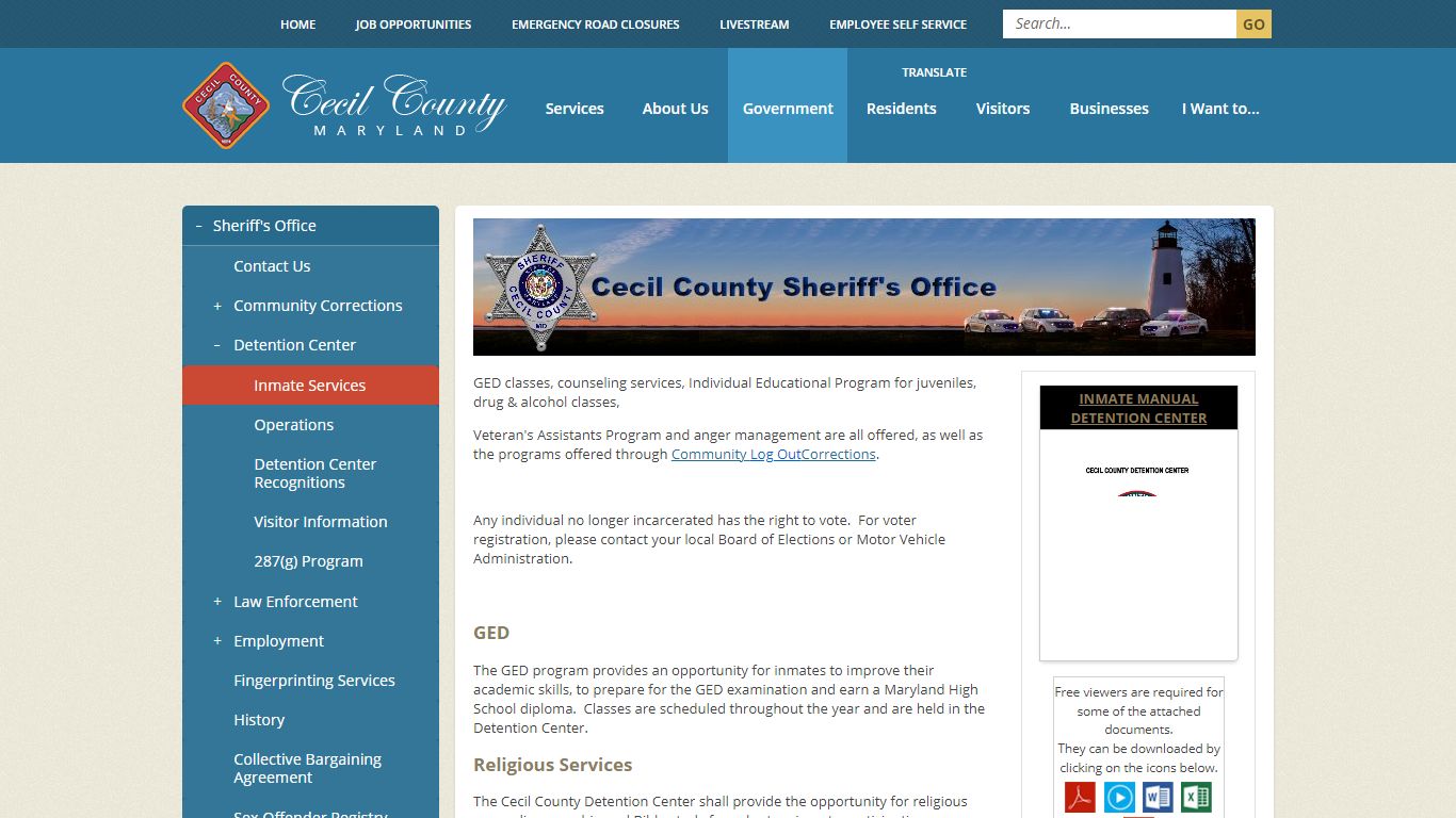 Inmate Services | Cecil County