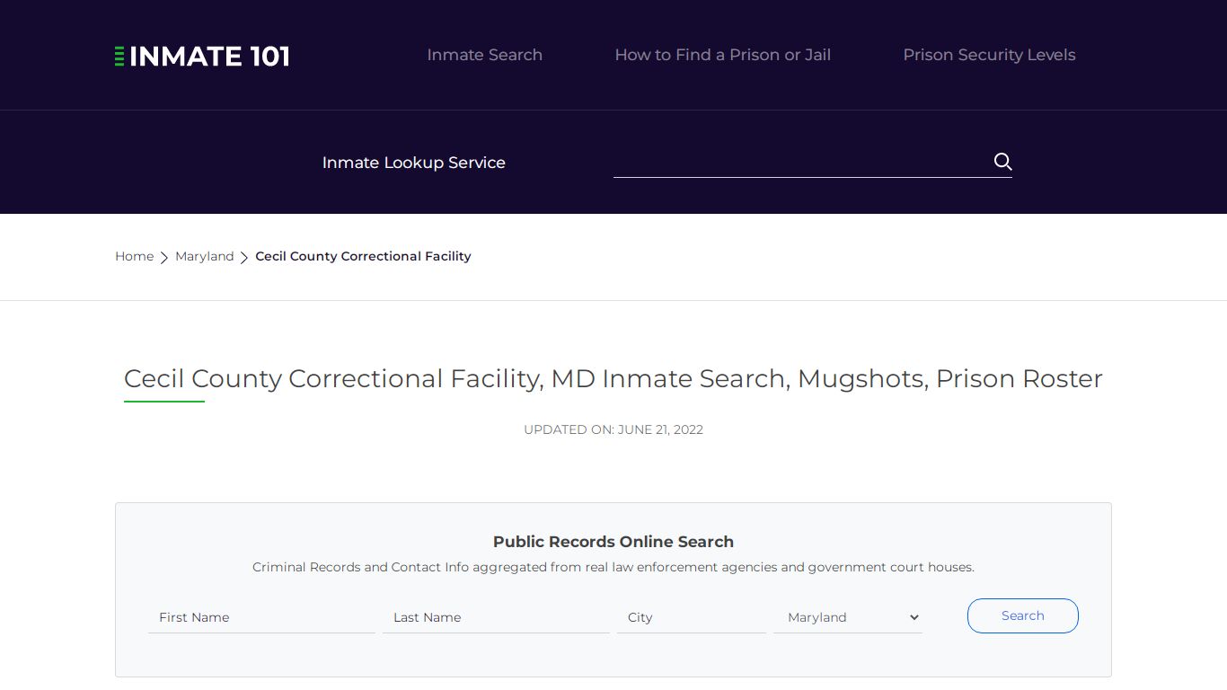 Cecil County Correctional Facility, MD Inmate Search ...