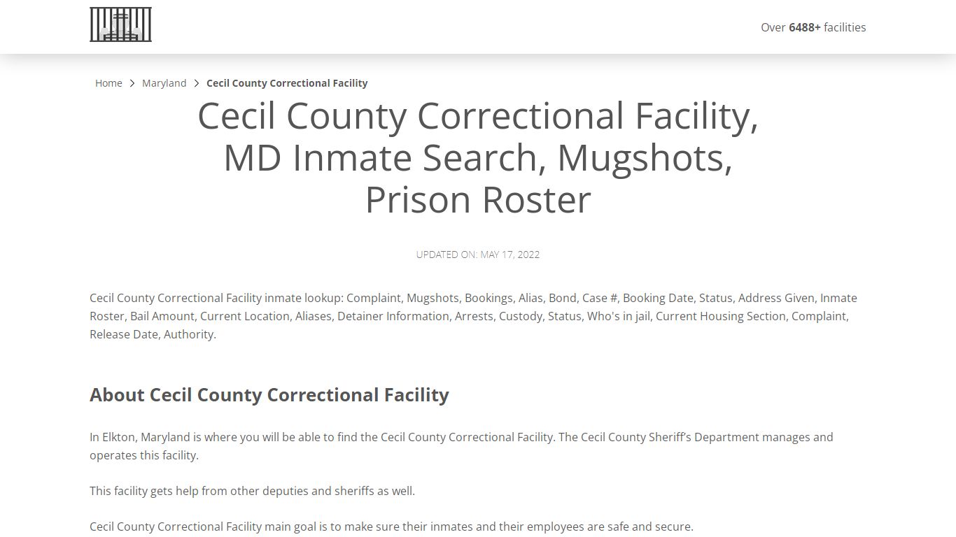 Cecil County Correctional Facility, MD Inmate Search ...